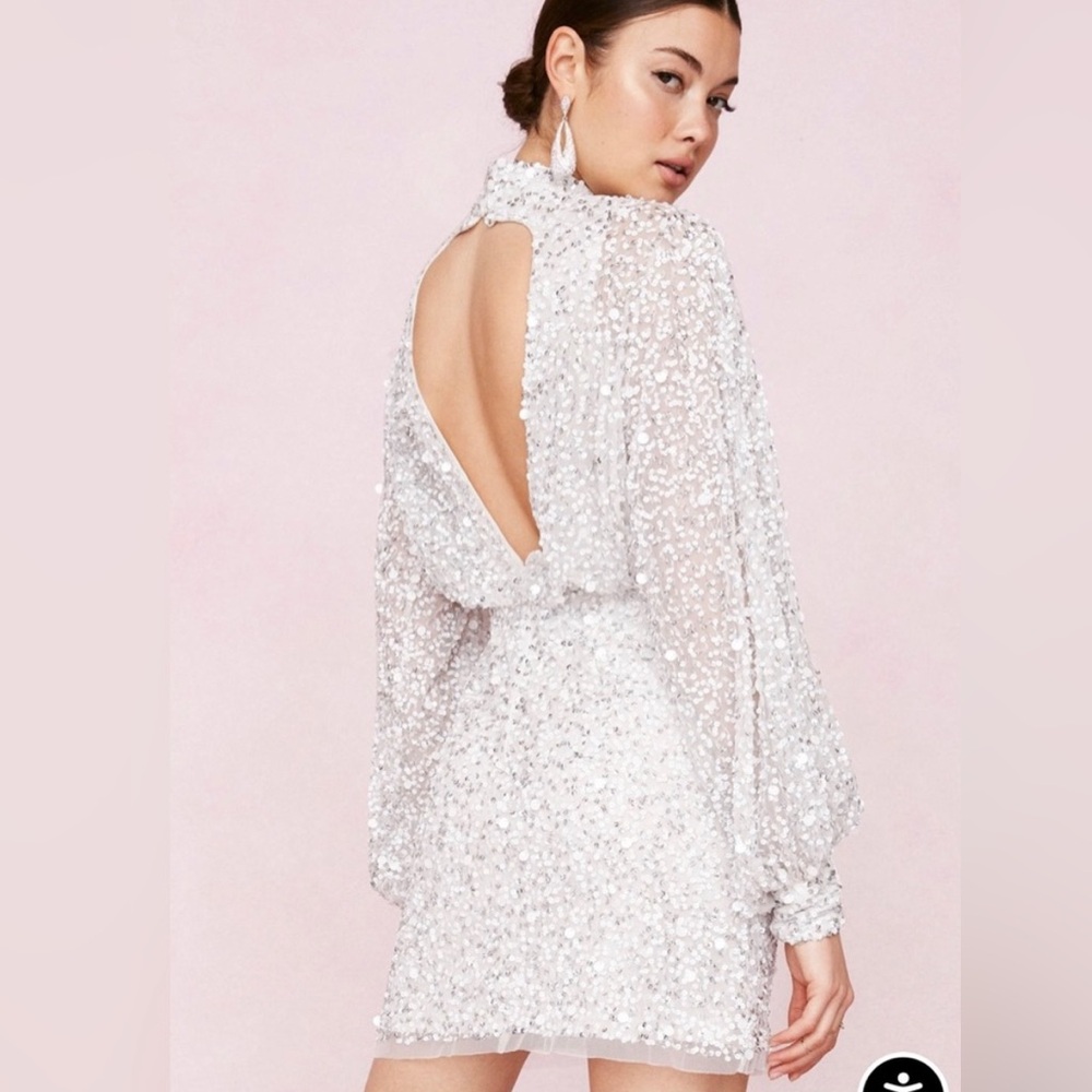 Nasty Gal: White/Silver Sequin Party Dress